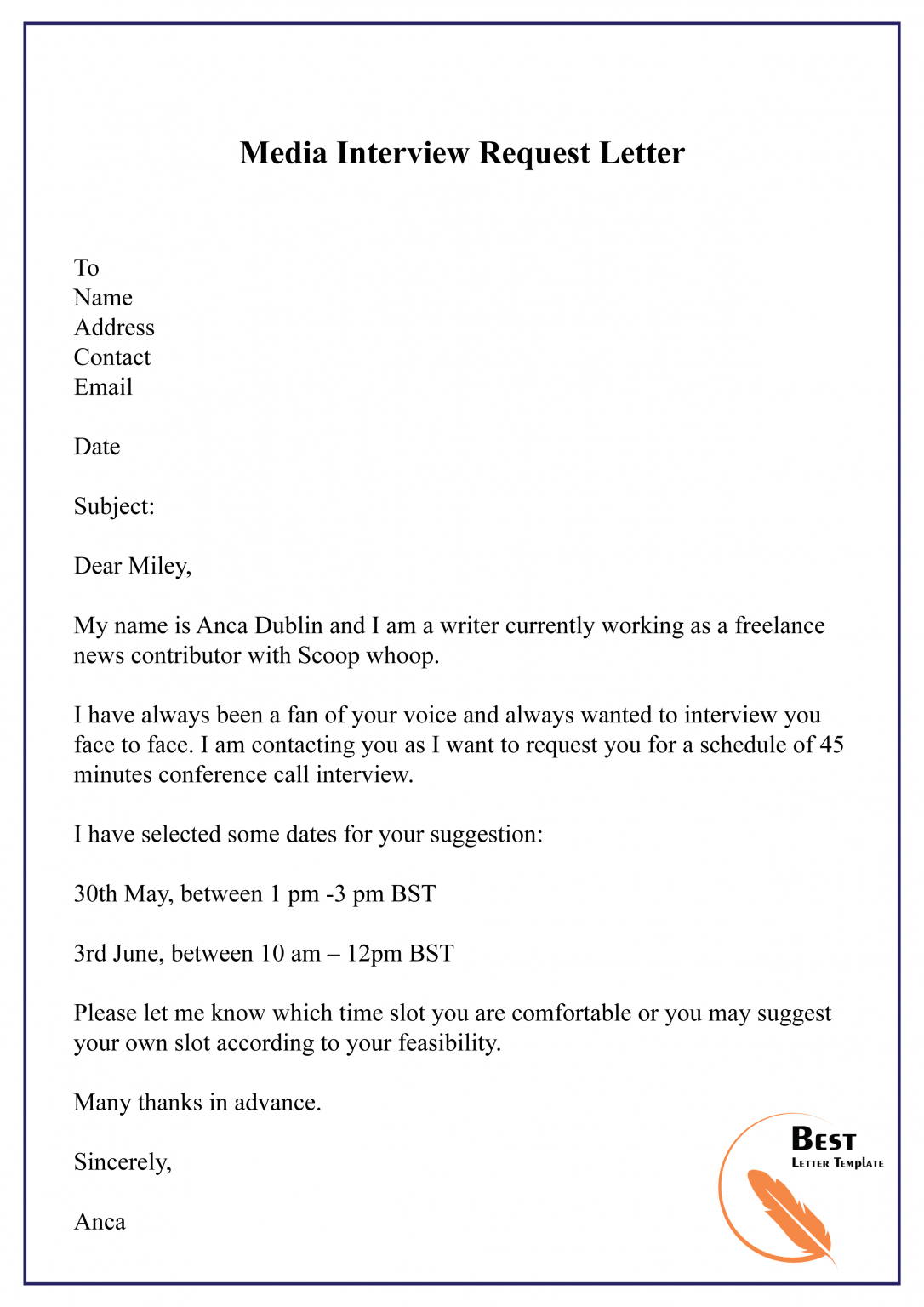5+ Free Request Letter Template for Interview - Sample & Example