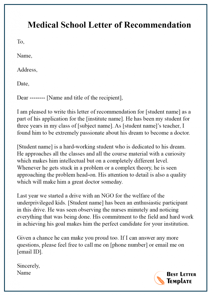 Letter Of Recommendation For Student Examples from bestlettertemplate.com