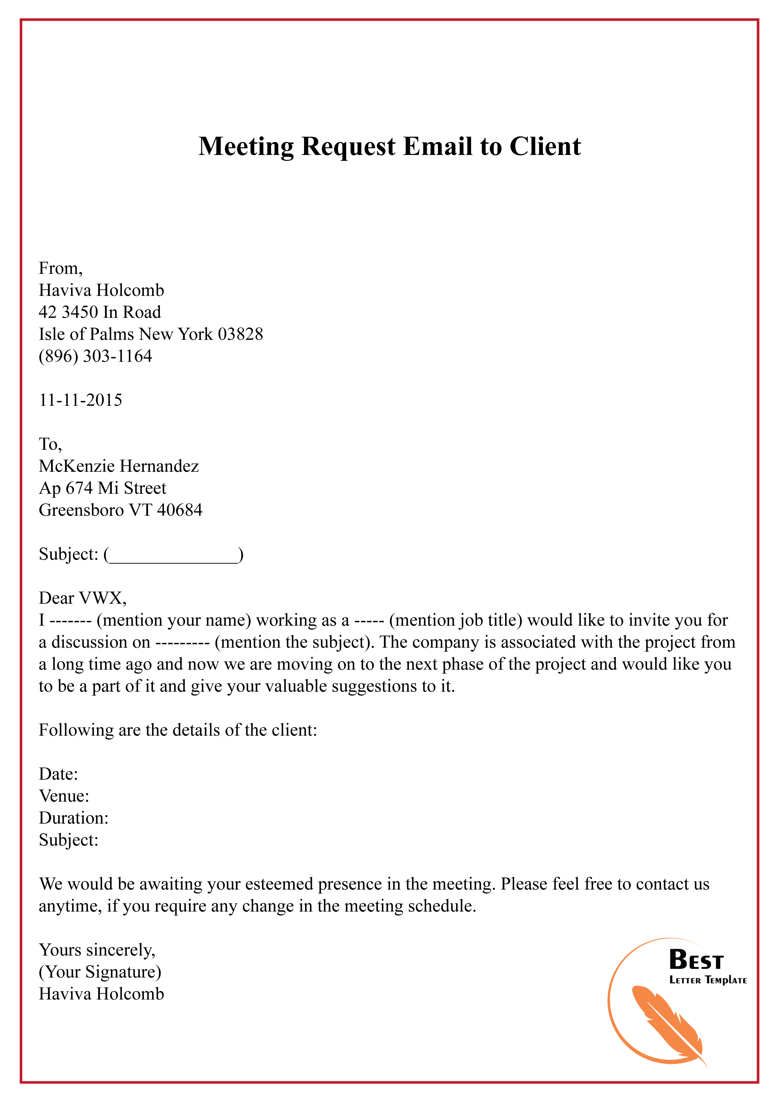 Meeting Request Email to Client01 Best Letter Template