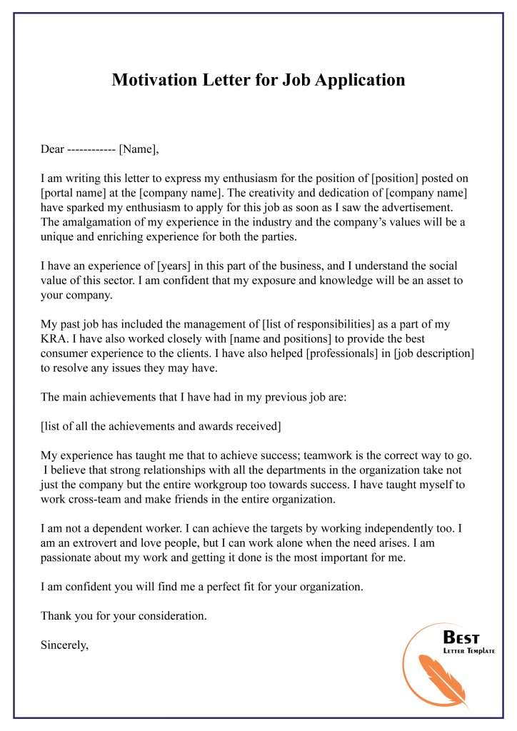 motivation letter for job