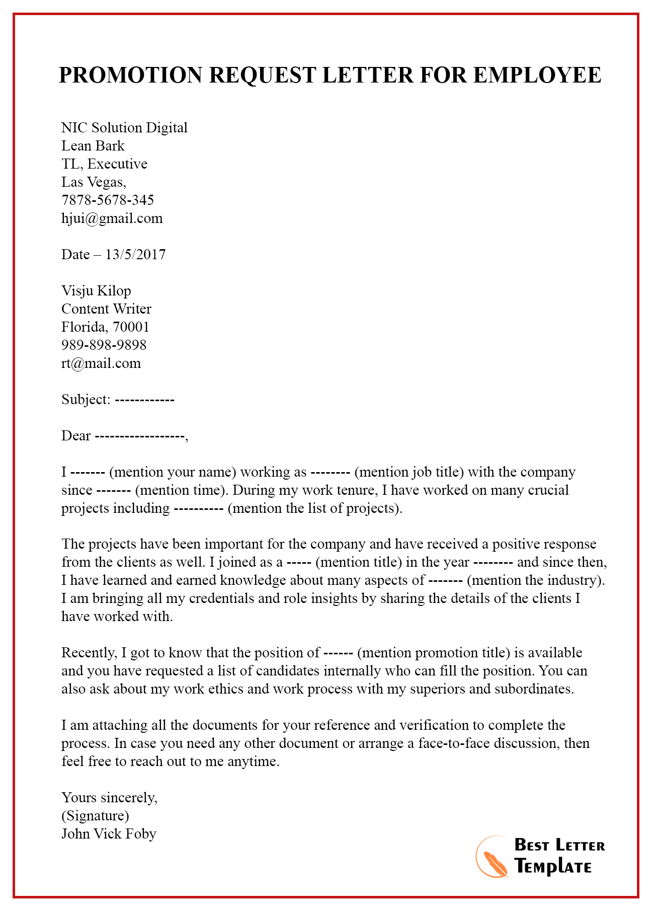 Promotion Request Letter Template from bestlettertemplate.com