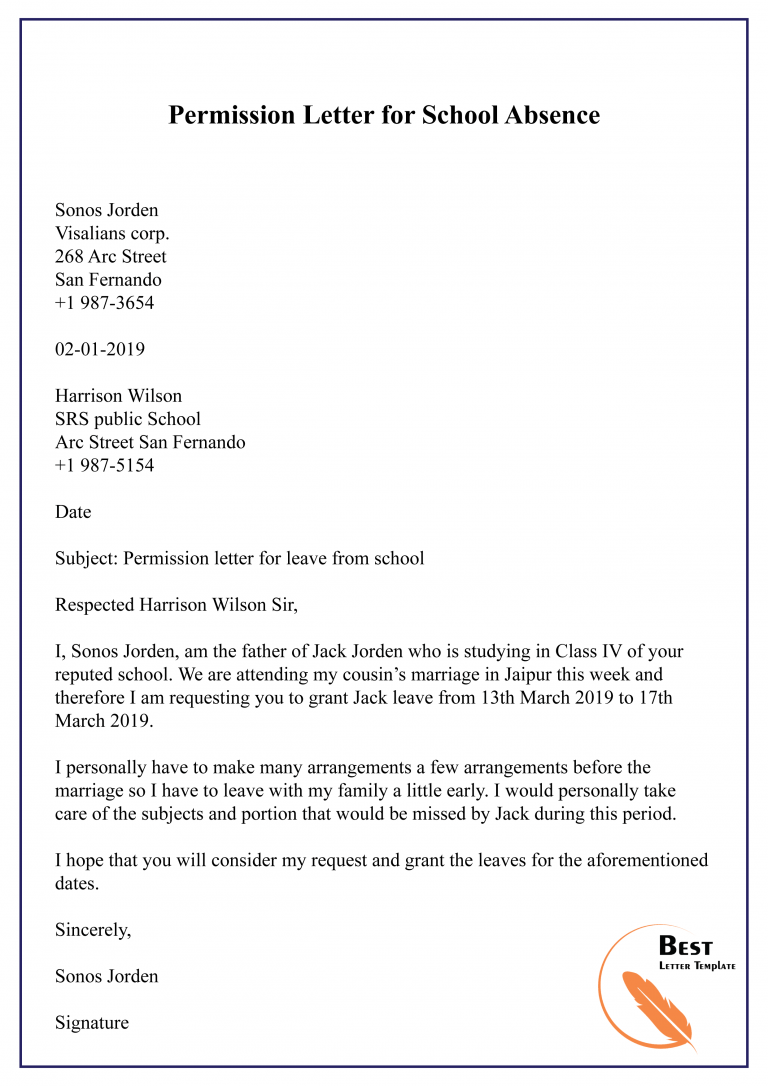 letter for school trip permission