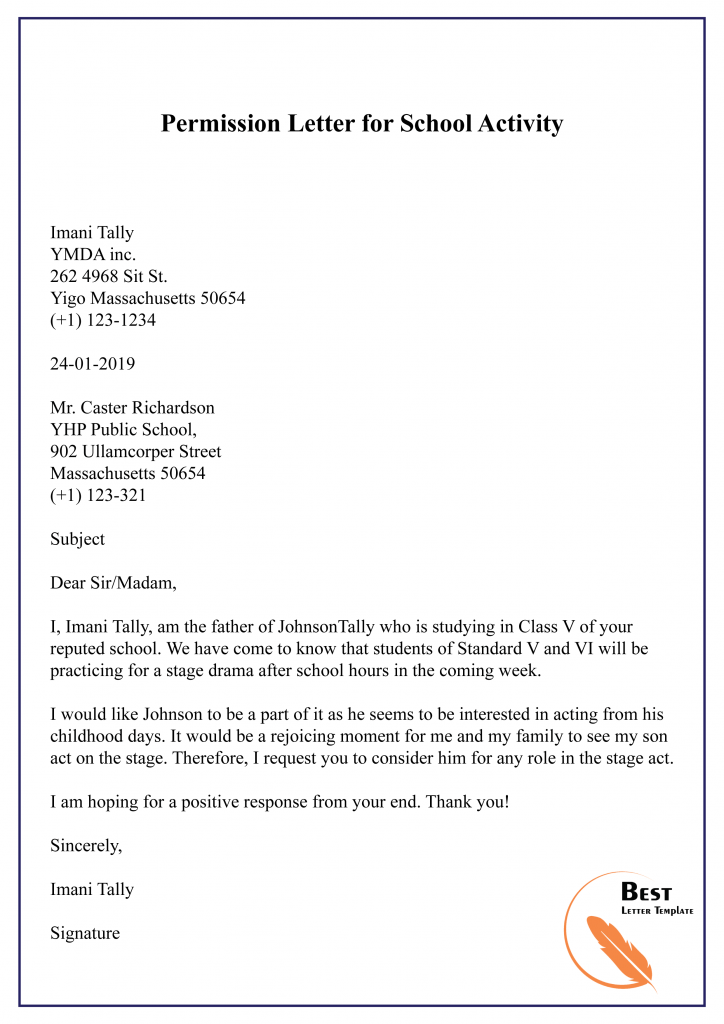 Permission Letter For School