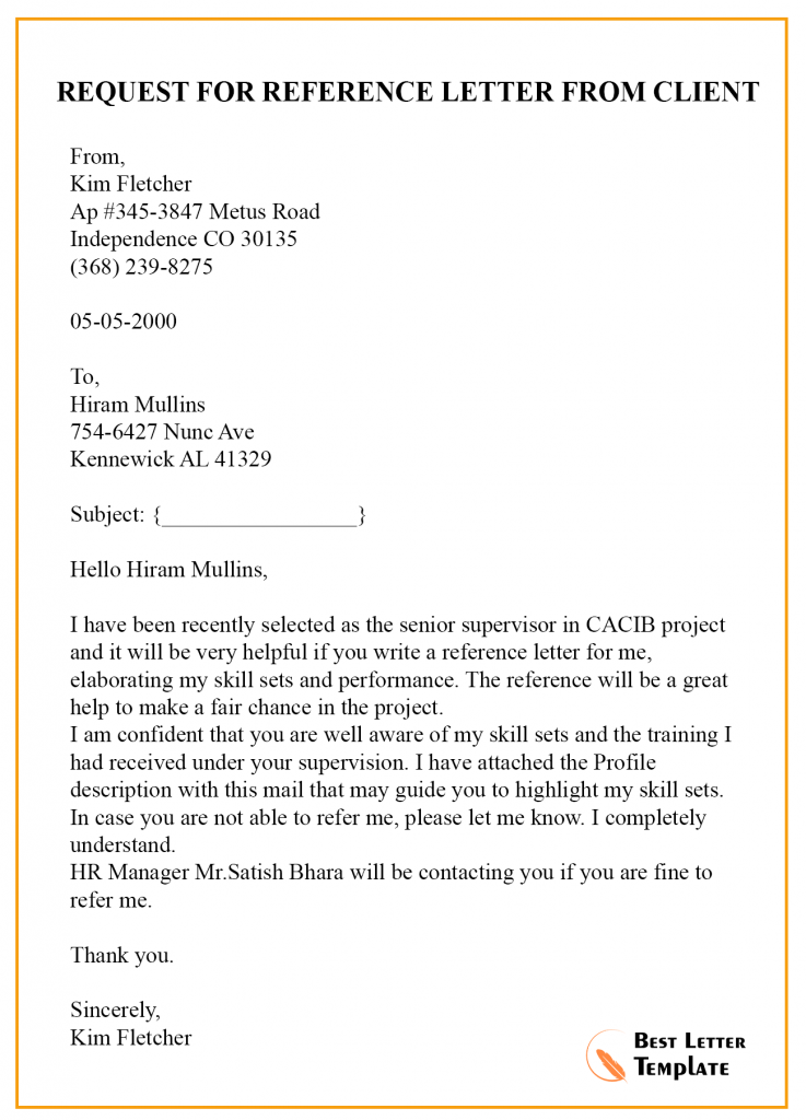 Request Letter Template for Recommendation Sample Example