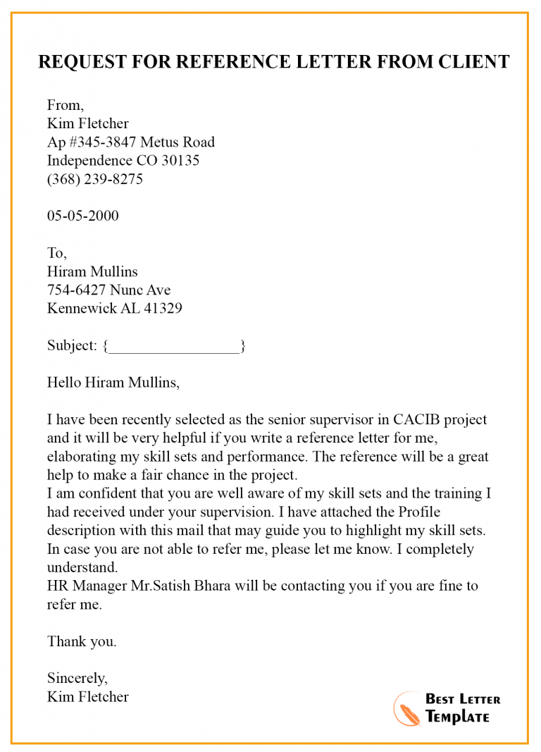 Request Letter Template For Recommendation Sample And Example 7745