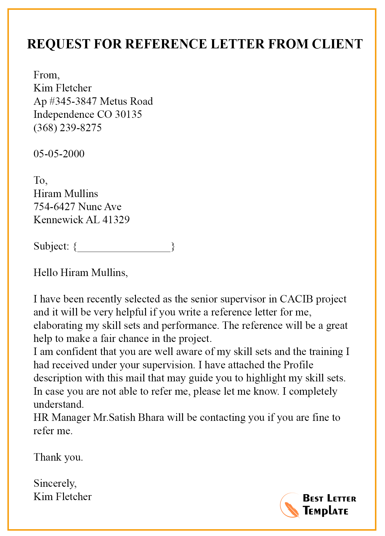 Request for reference letter from client