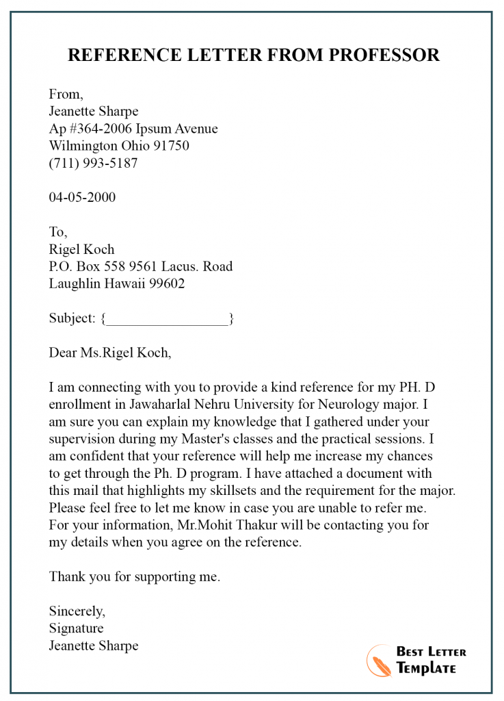Request Letter Template For Recommendation Sample And Example 1852