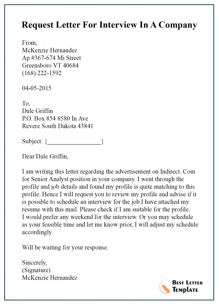 letter to request interview