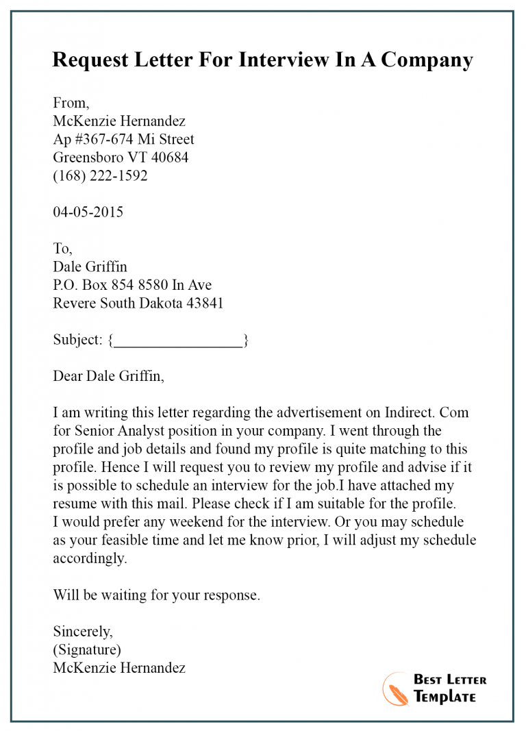 5  Free Request Letter Template for Interview Sample Example