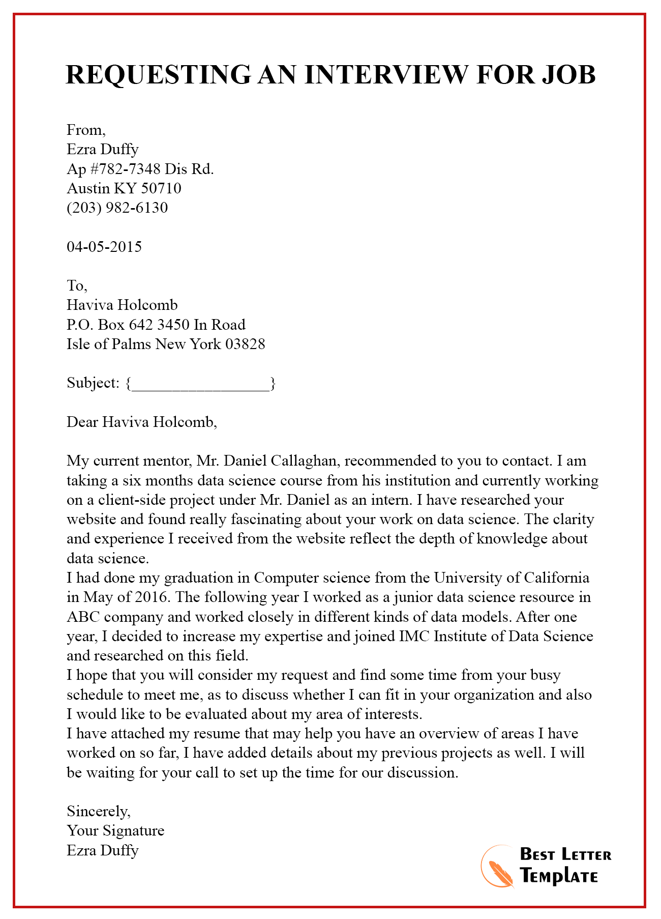 Request An Interview Letter