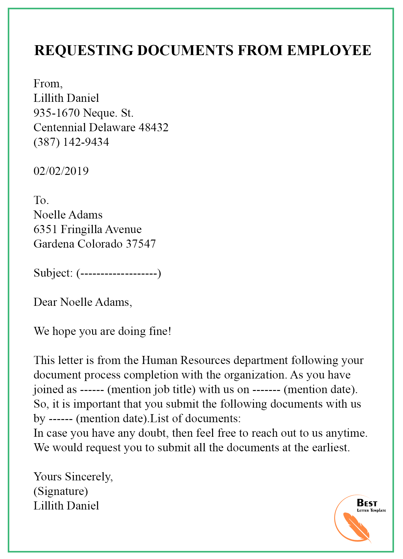 letter to request work