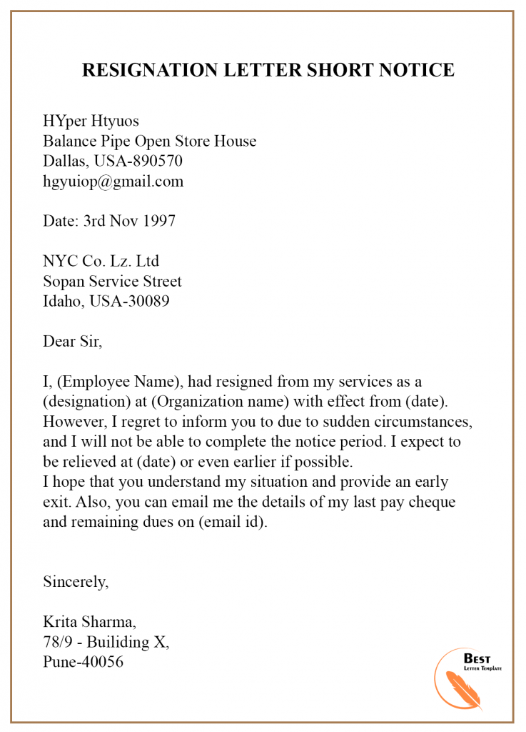 Resignation Letter with Notice