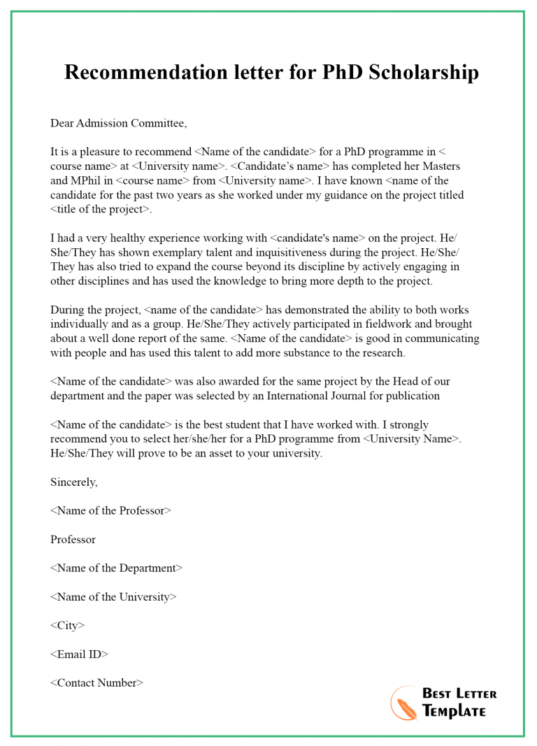 fellowship application letter of recommendation