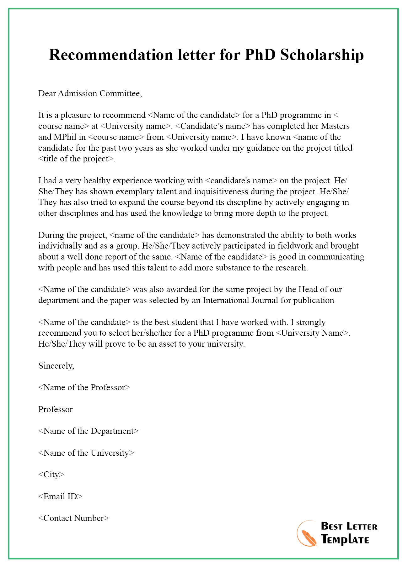 Sample Of Recommendation Letter For Scholarship from bestlettertemplate.com