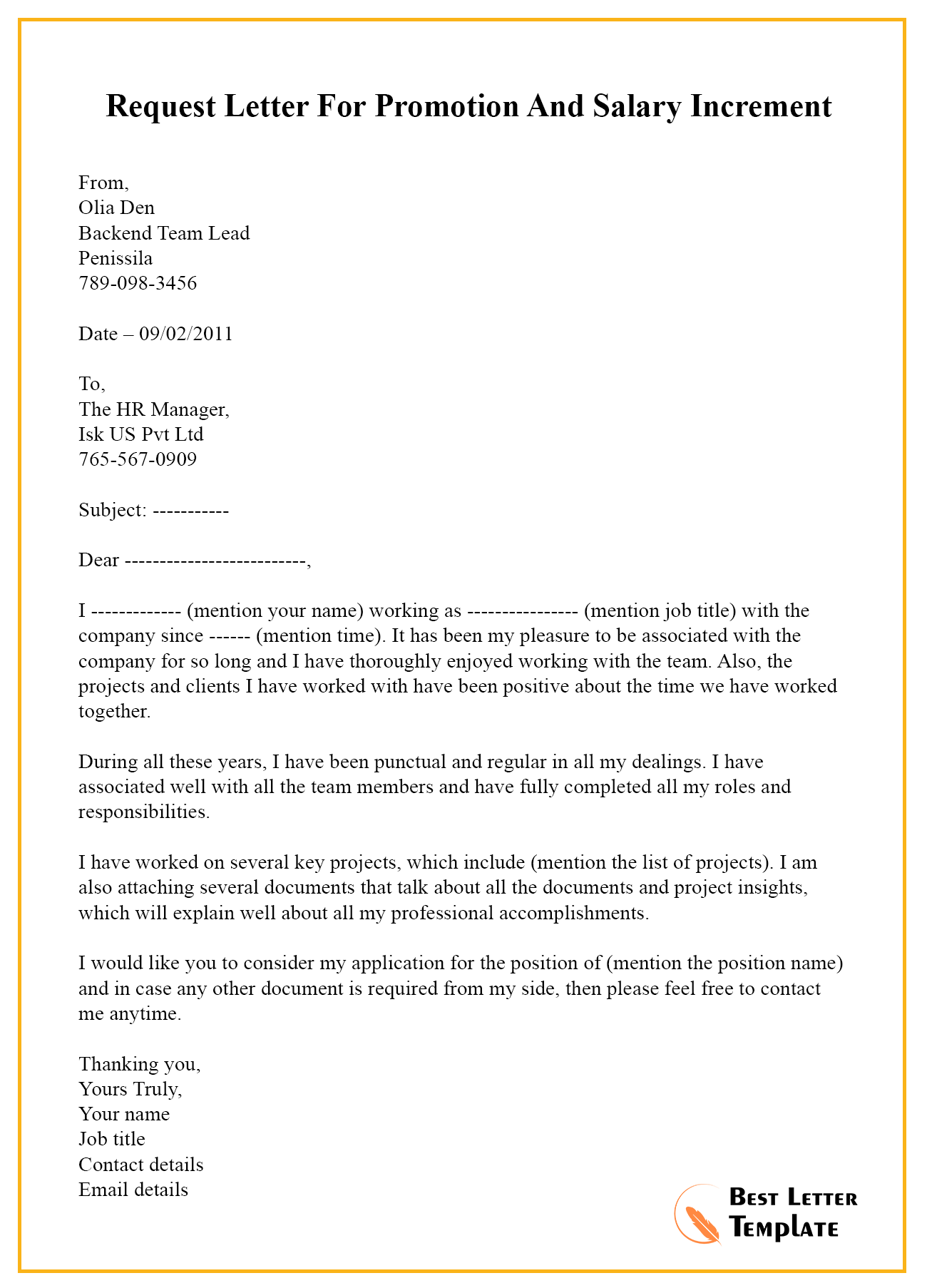 Salary Increment Letter Samples from bestlettertemplate.com