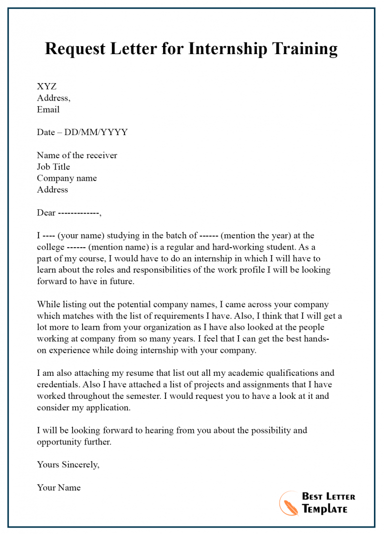 Request Letter Template for Internship - Sample with Example