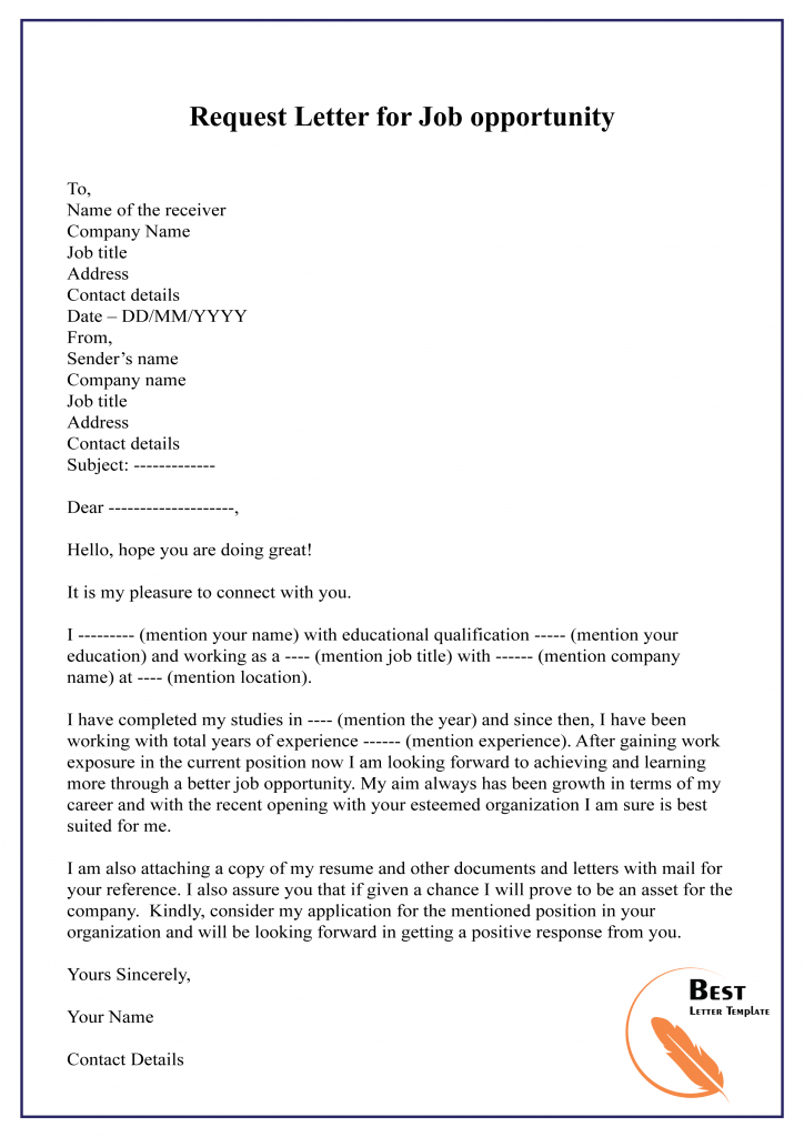 Request Letter for Job opportunity