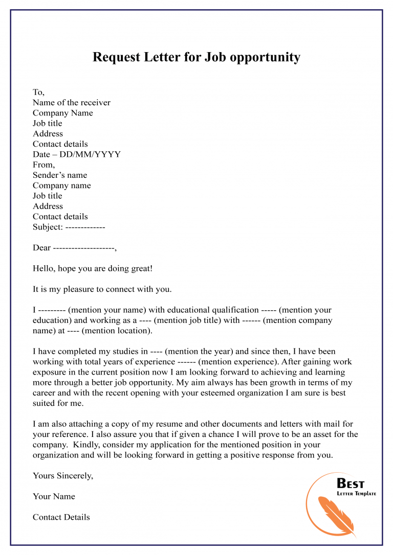 application letter for any job opportunity