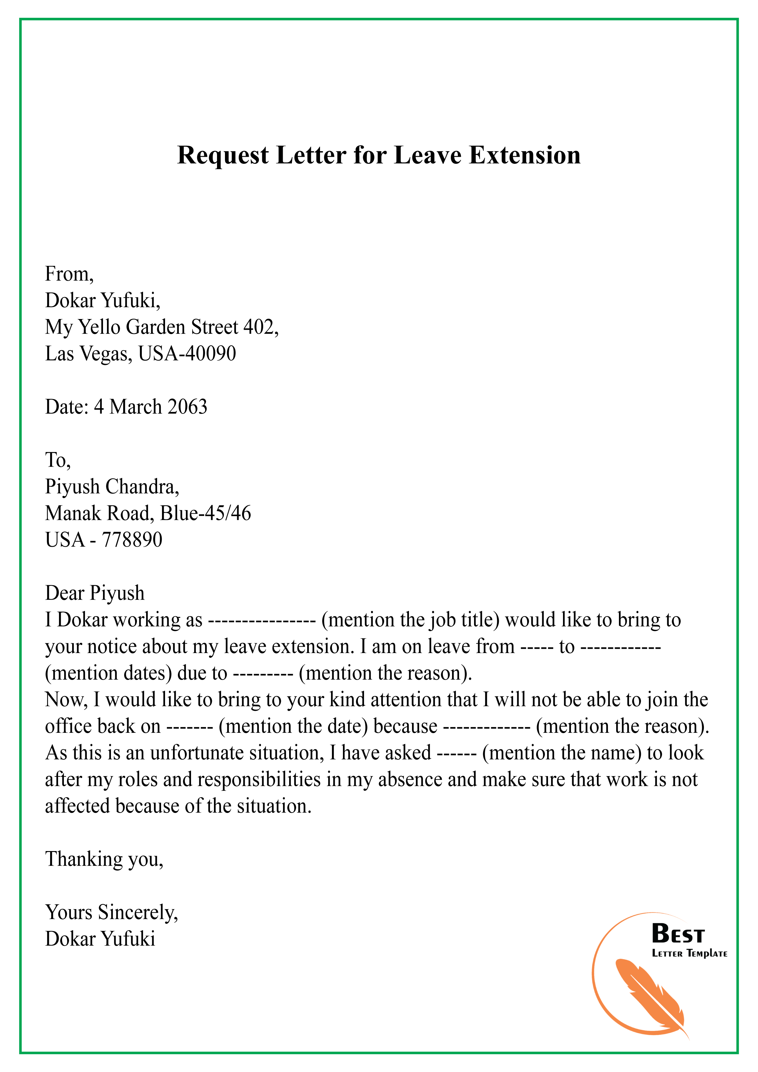 sample letter to employer requesting extended leave