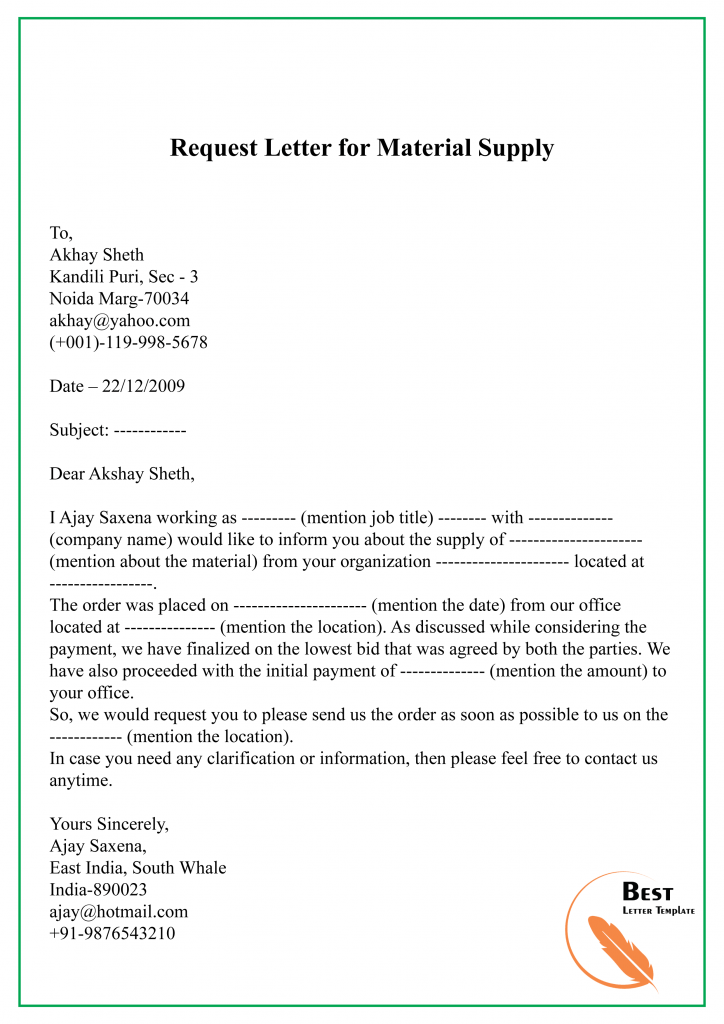 Request Letter for Material