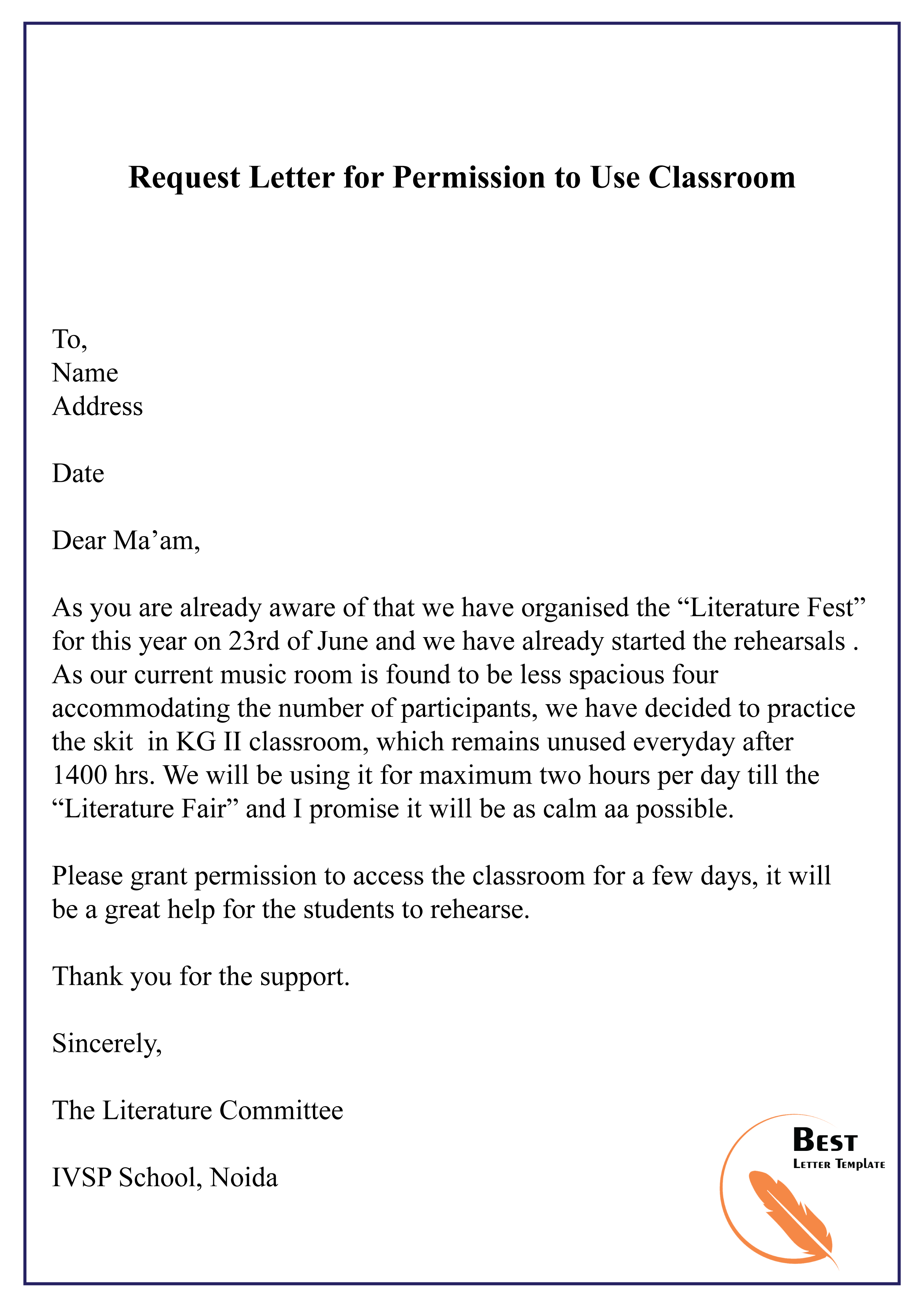 Request Letter For Permission To Use Equipment Best Template Format