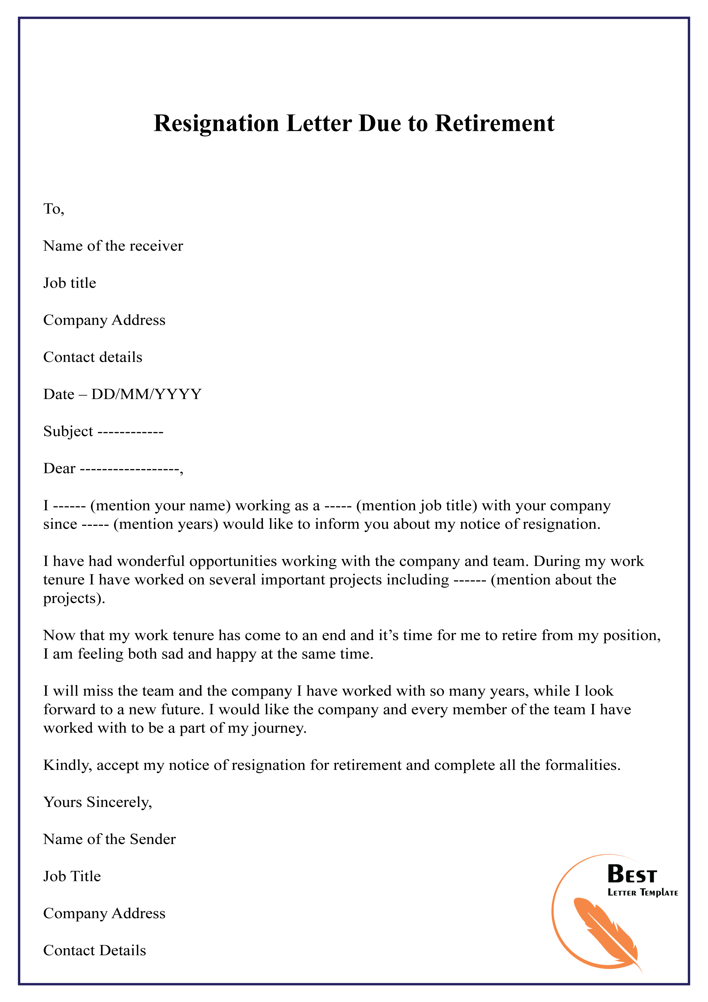 Resignation Letter Due to Retirement01 Best Letter Template
