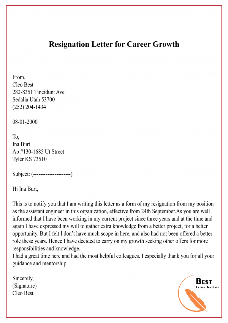 Resignation Letter Template For Salary Format Sample Example