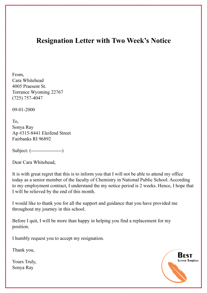 Resignation Letter with Two Week Notice