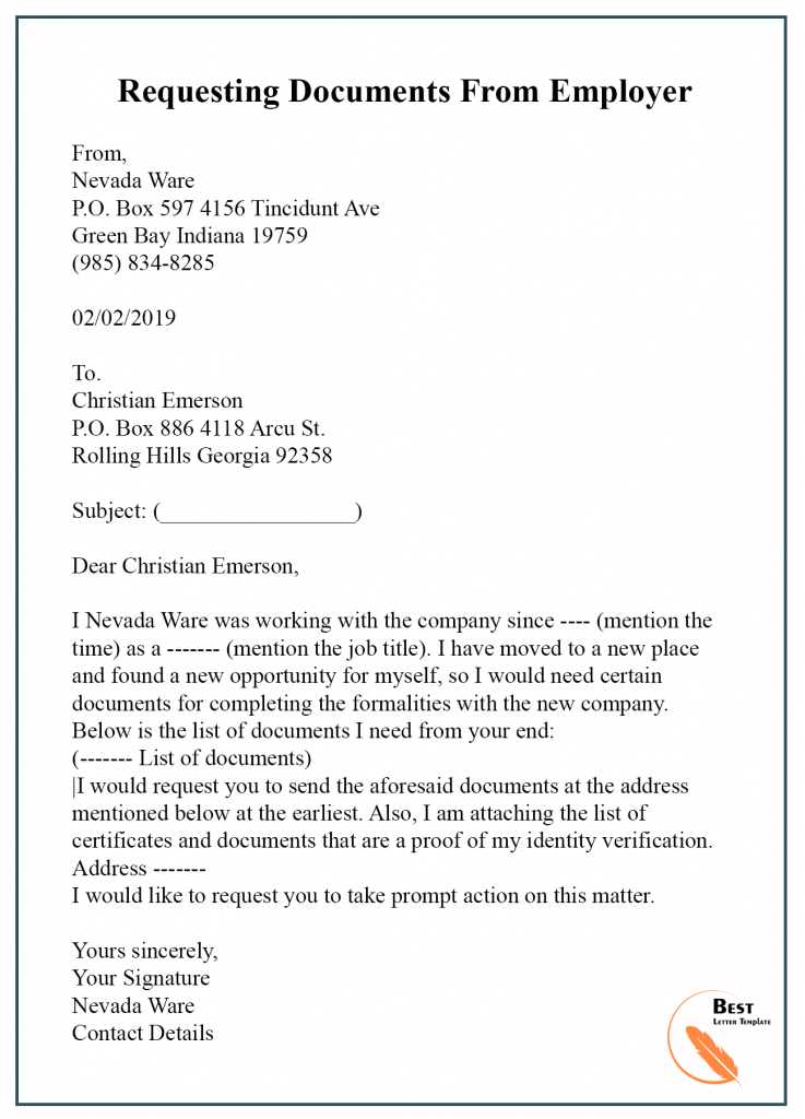 Request For Documents Letter Sample