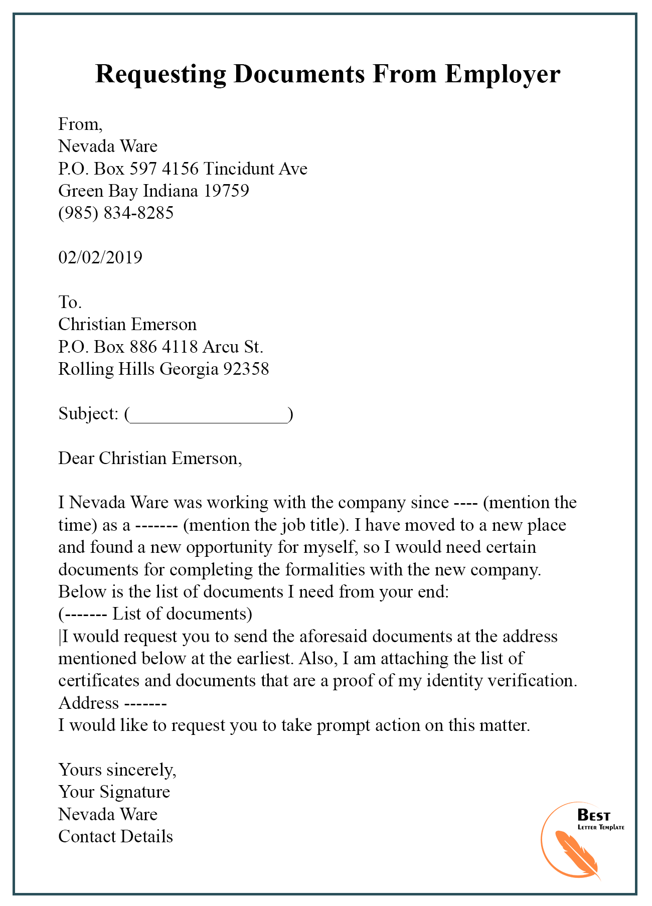 Sample Request Letter Template For Documents With Example
