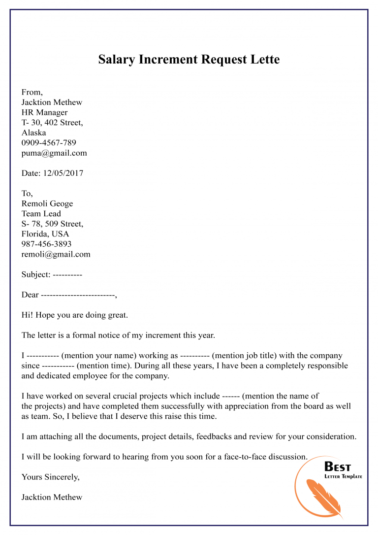 Request For Raise Letter Template