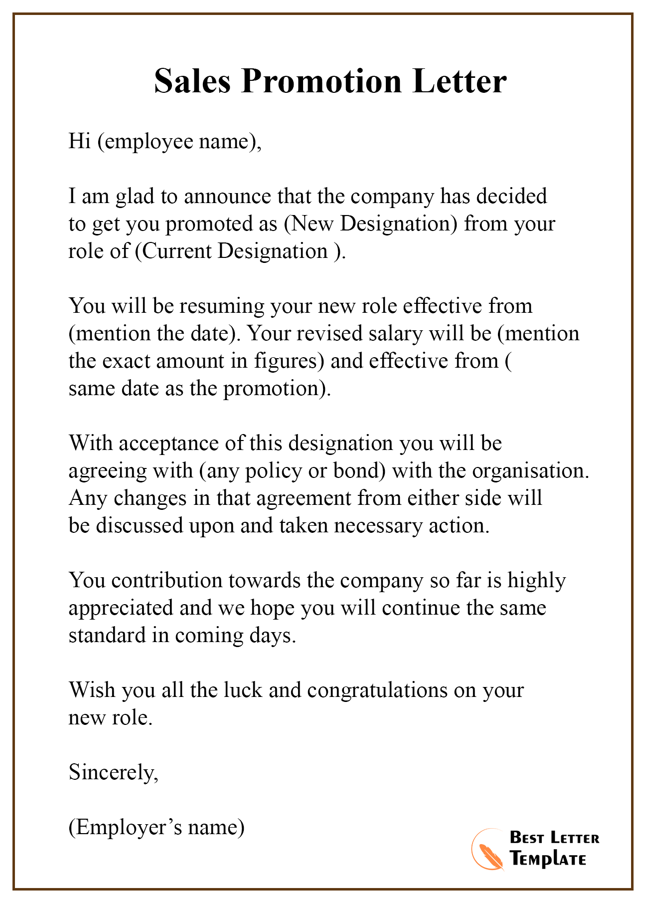 sample of cover letter for promotion