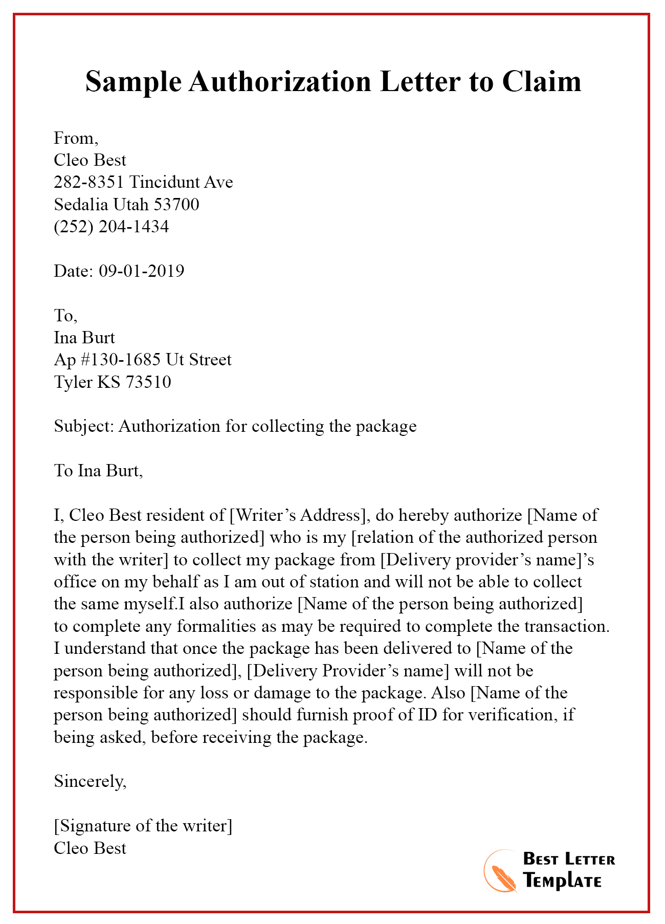 Authorization Letter to Claim