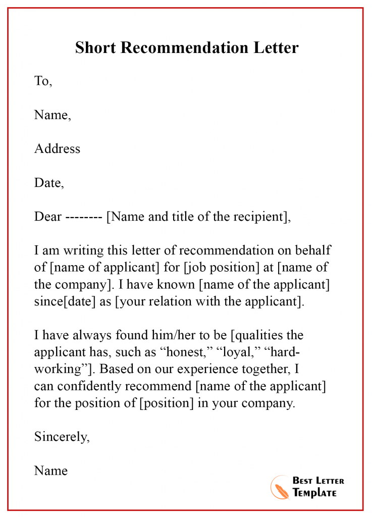 Job Recommendation Letter Template from bestlettertemplate.com