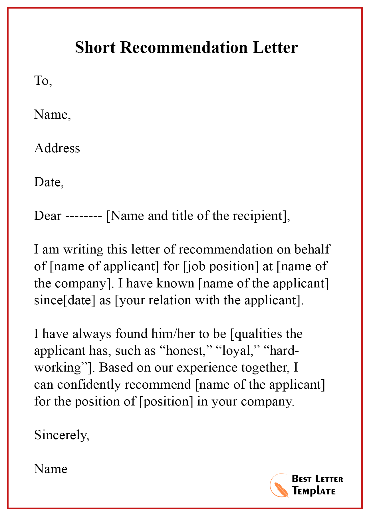 12+ Free Recommendation Letter - Sample & Example