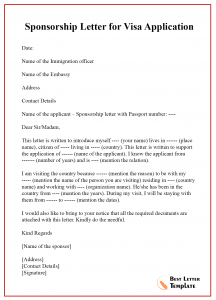 Sponsorship Letter for Visa Template Format Sample Example