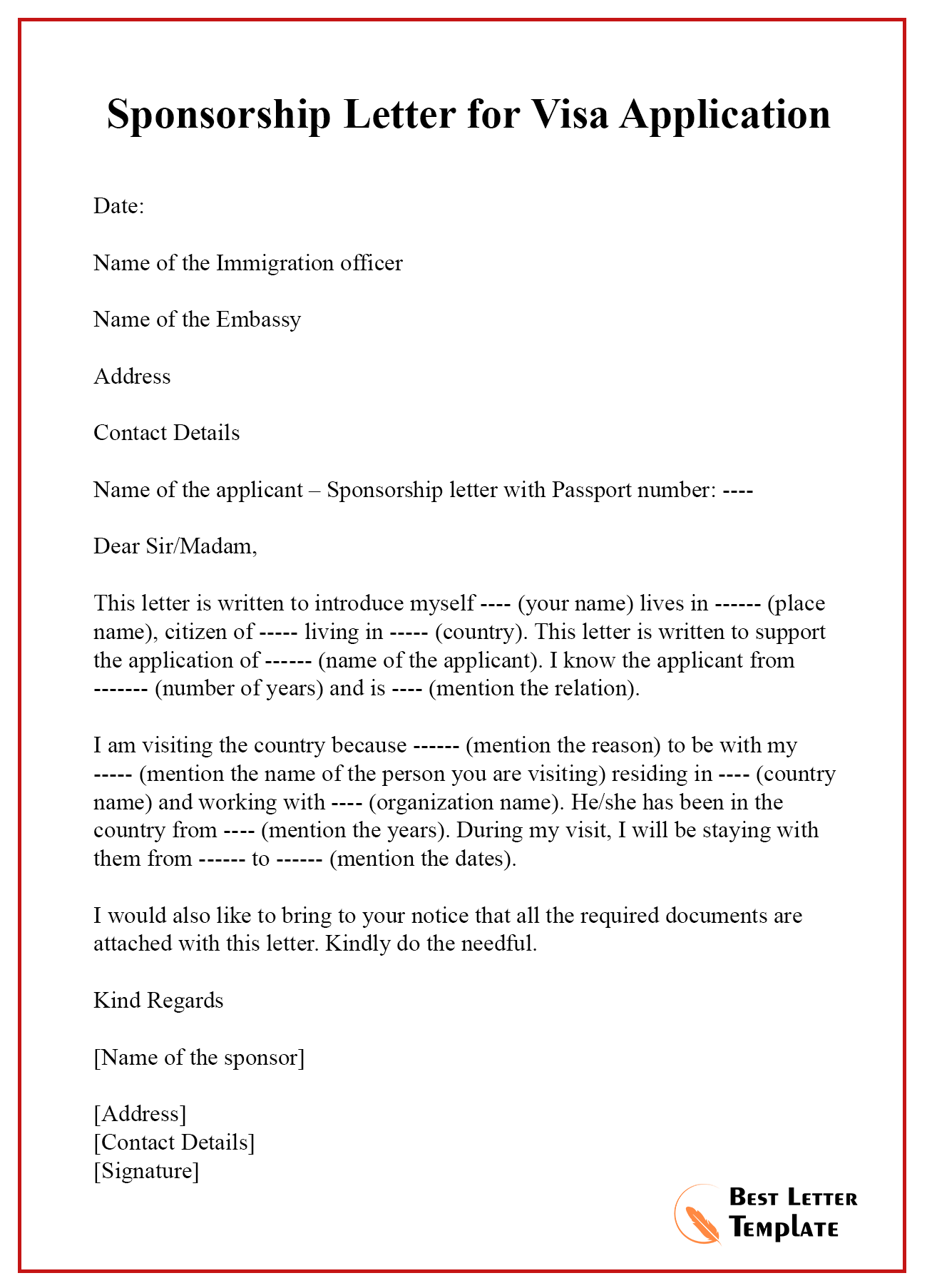 cover letter for visa example