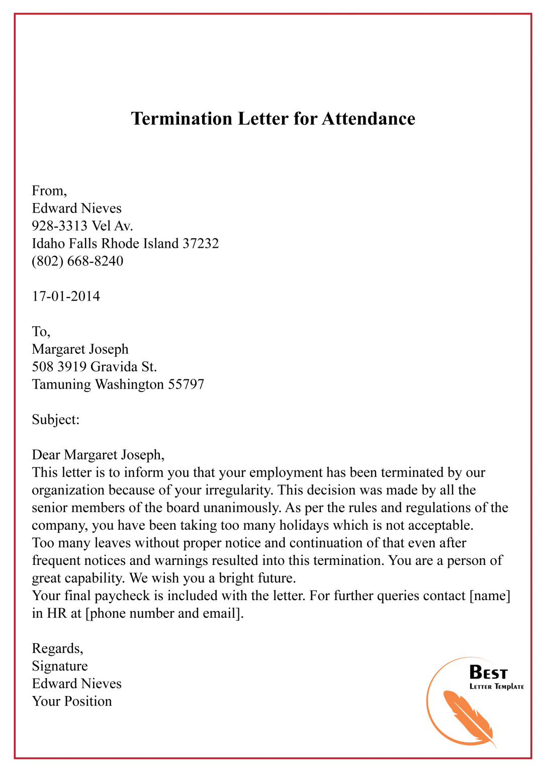 termination-letter-for-attendance-format-sample-example