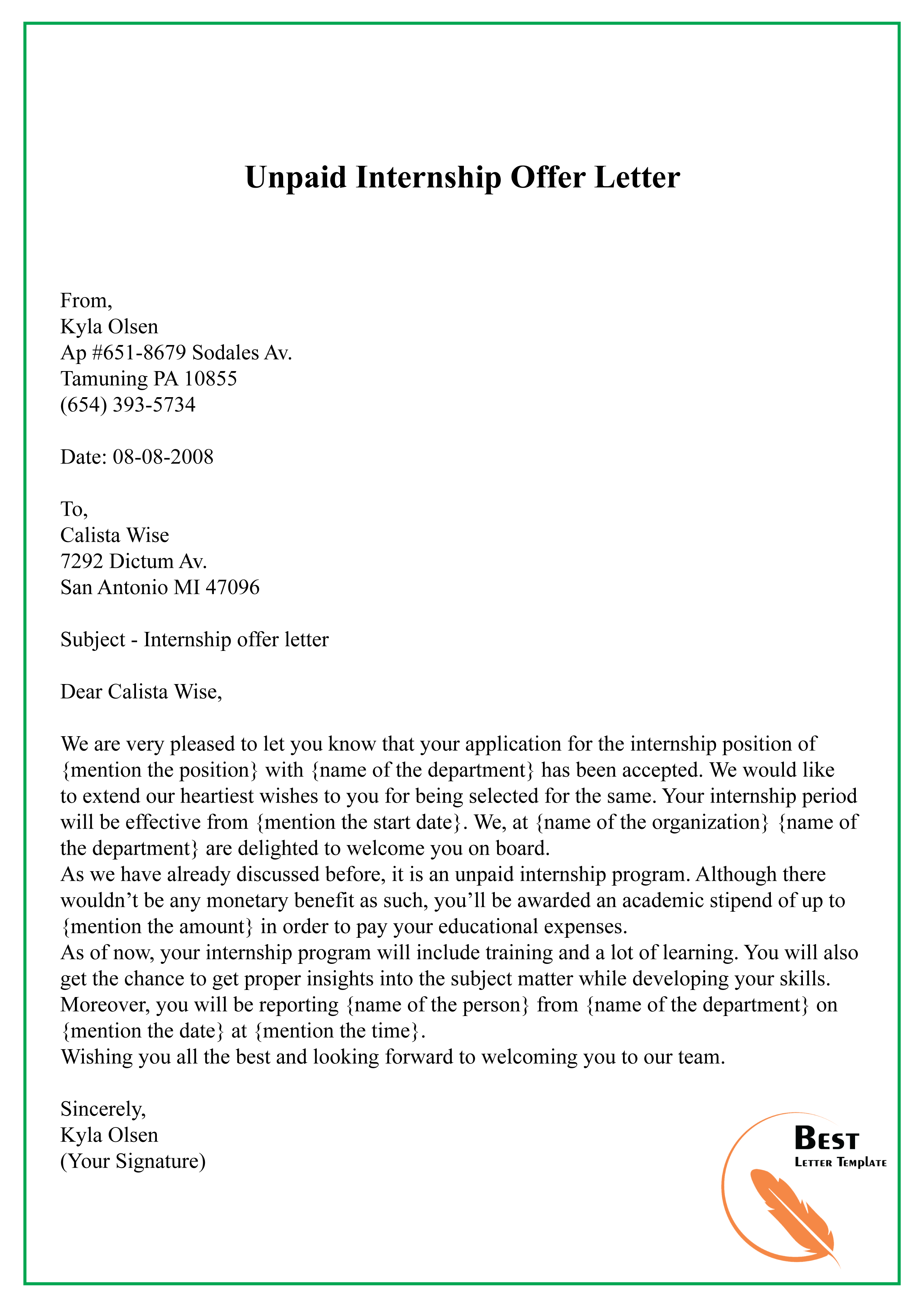 Internship Letter Template