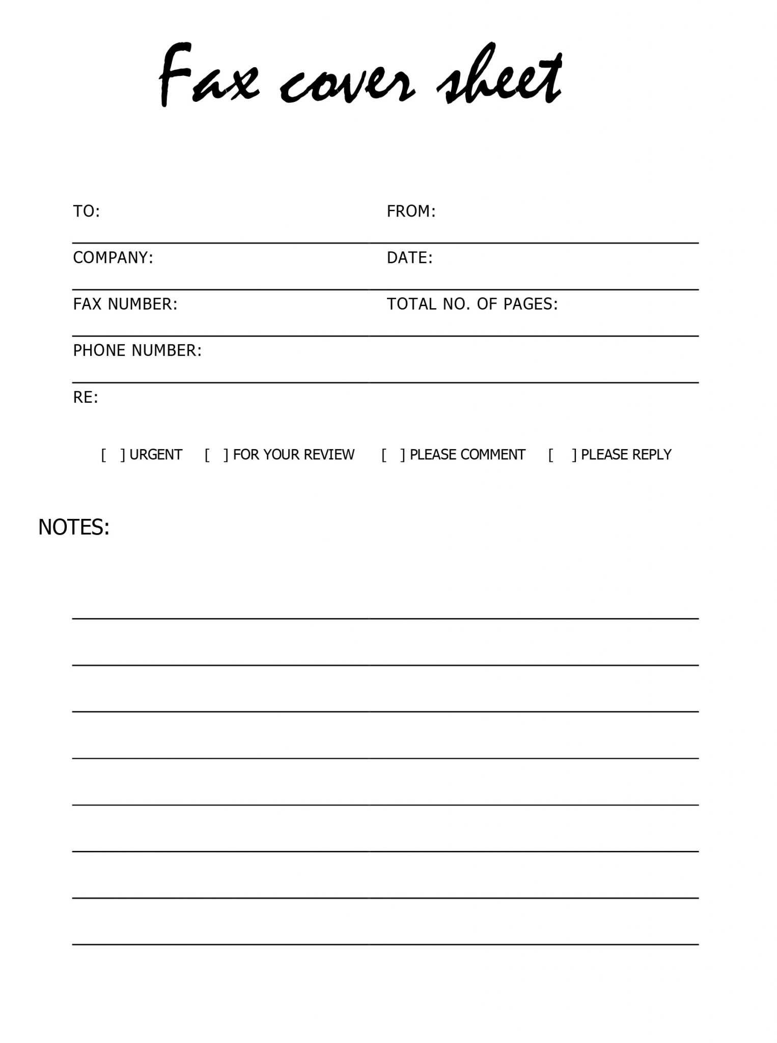 fax cover sheet download free pdf