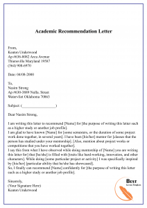 Academic recommendation letter