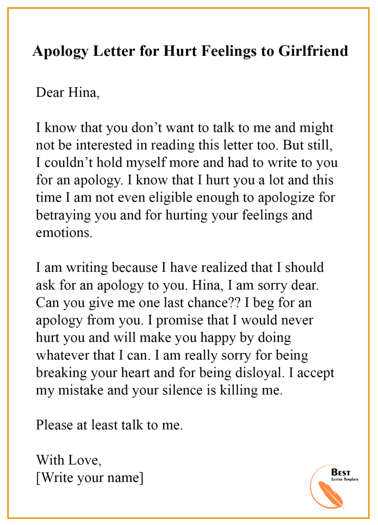 Apology Letter for Hurt Feelings