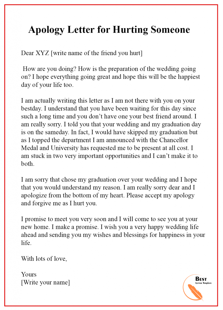 Apology Letter for Hurt Feelings