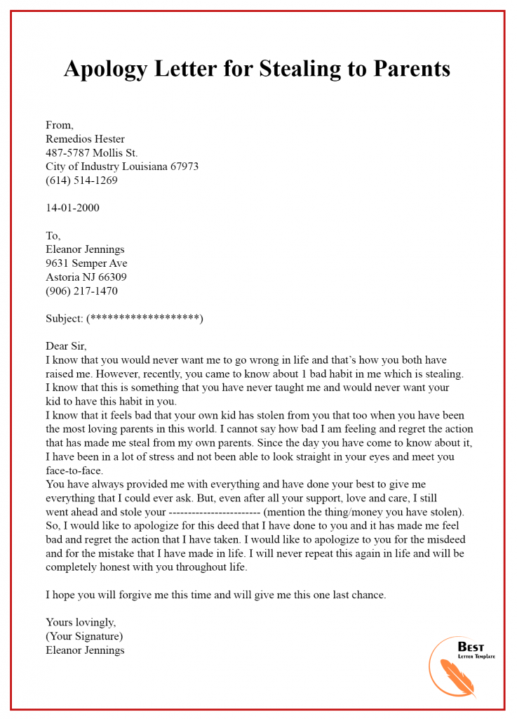 Apology Letter Template to Parents