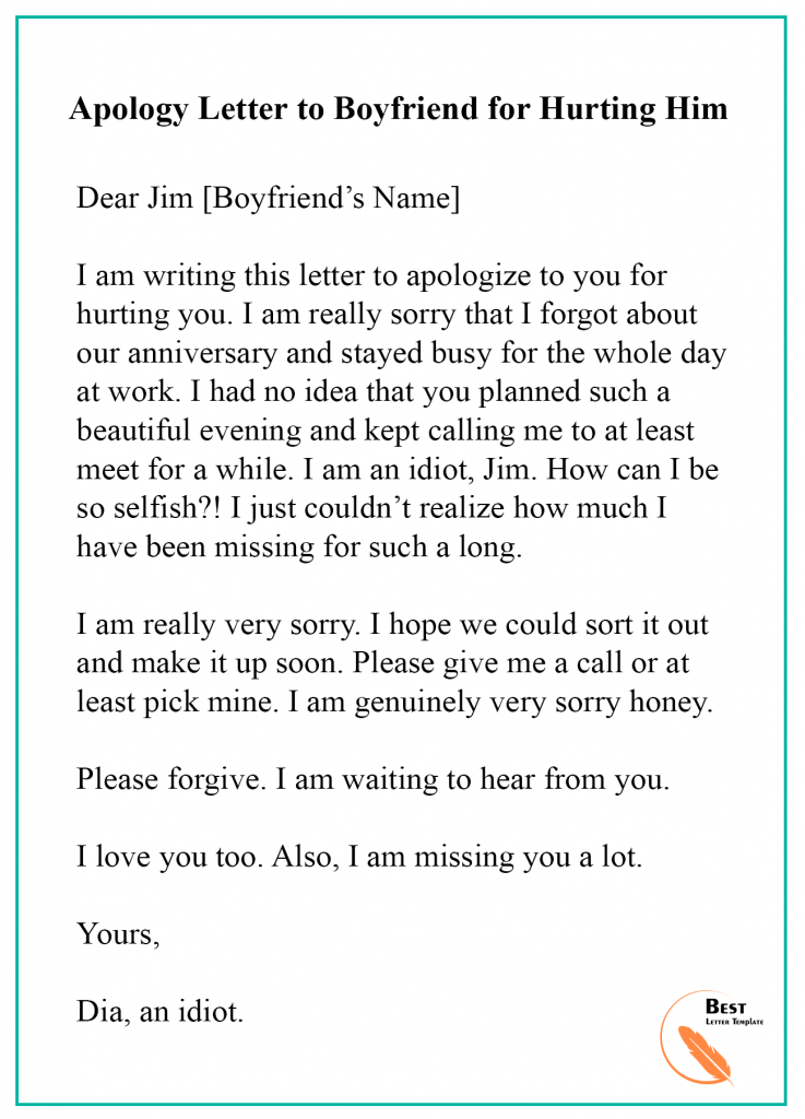 Apology Letter to Boyfriend for Hurting Him