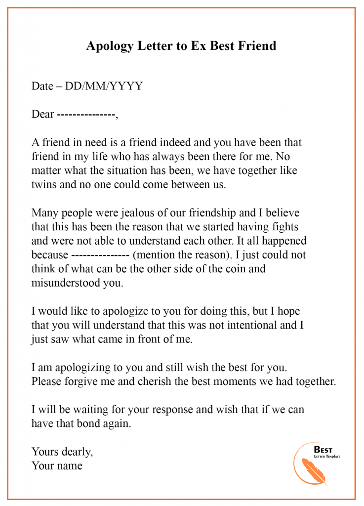Letter Of Apology To A Friend from bestlettertemplate.com