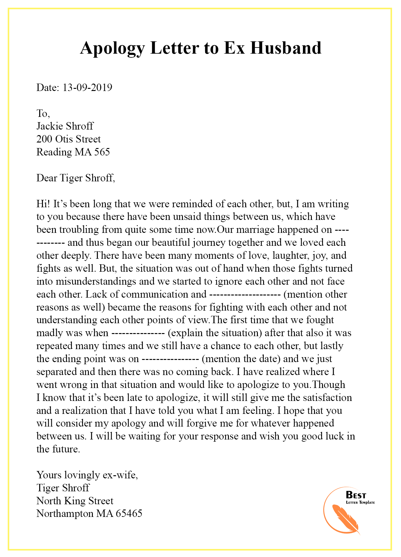 Apology Letter Template to Ex - Sample & Examples