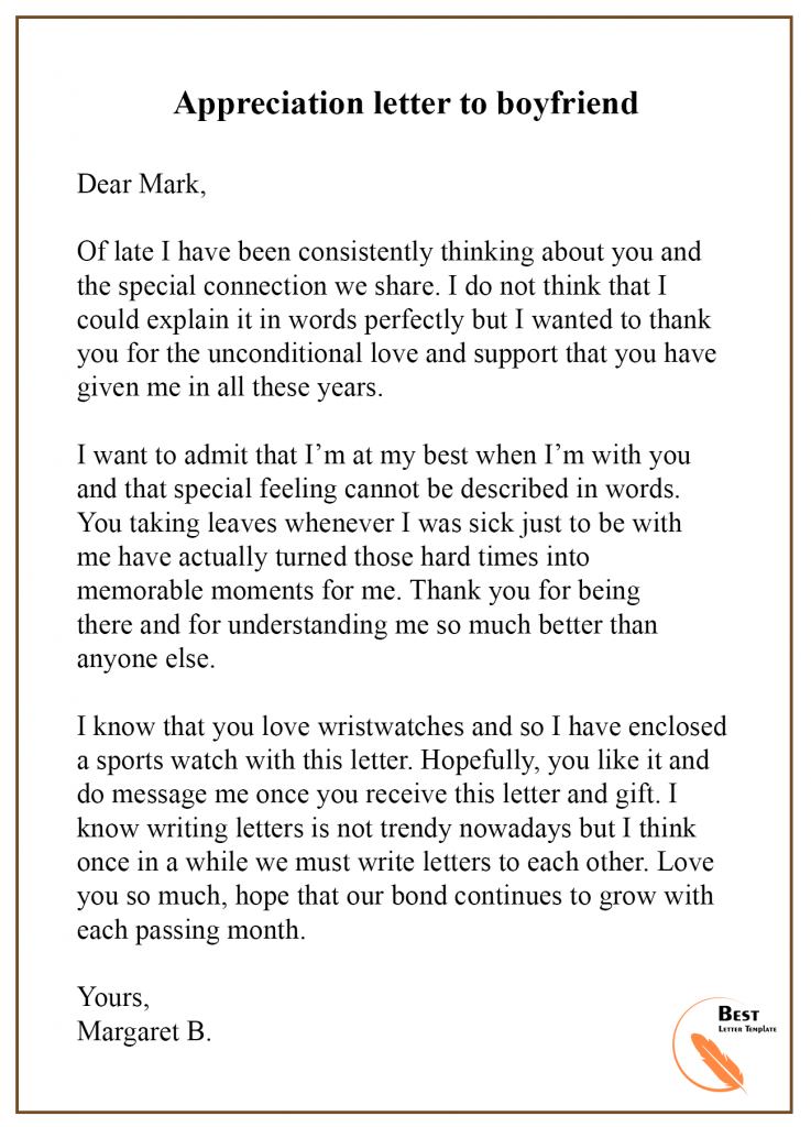 Appreciation letter to boyfriend