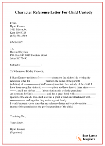 Sample Character Reference Letter for Court Child Custody