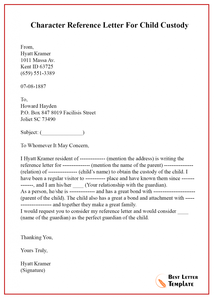Sample Character Reference Letter For Court Child Custody
